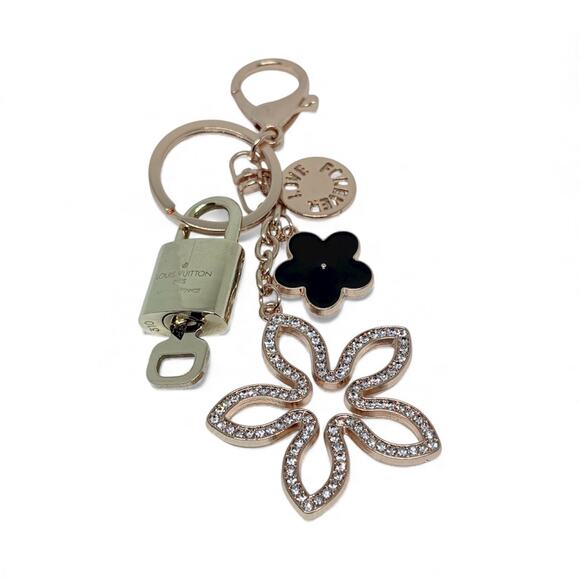 Louis Vuitton Lock & Key #310 | Floral Charm Keychain | Black & Rhinestone - Picture 4 of 6